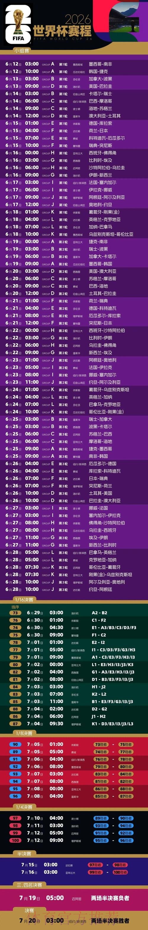 2026世界杯赛程及详细时间表介绍 2026世界杯赛程及详细时间表介绍